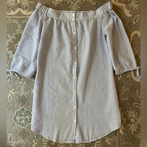 Seersucker Striped Preppy Off-the-shoulder dress